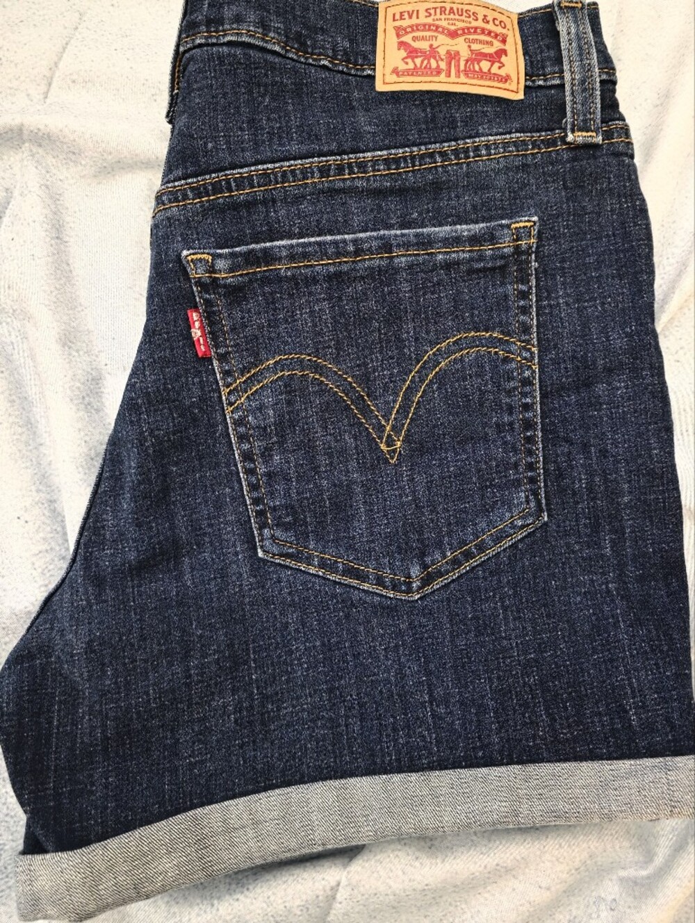 Levi's Dark Blue Rolled-Hem Denim Shorts